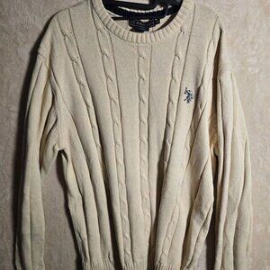 US Polo Assn Men's Sweater‎ Size XL Pullover Ivory Long Sleeves Logo Ribbing 437